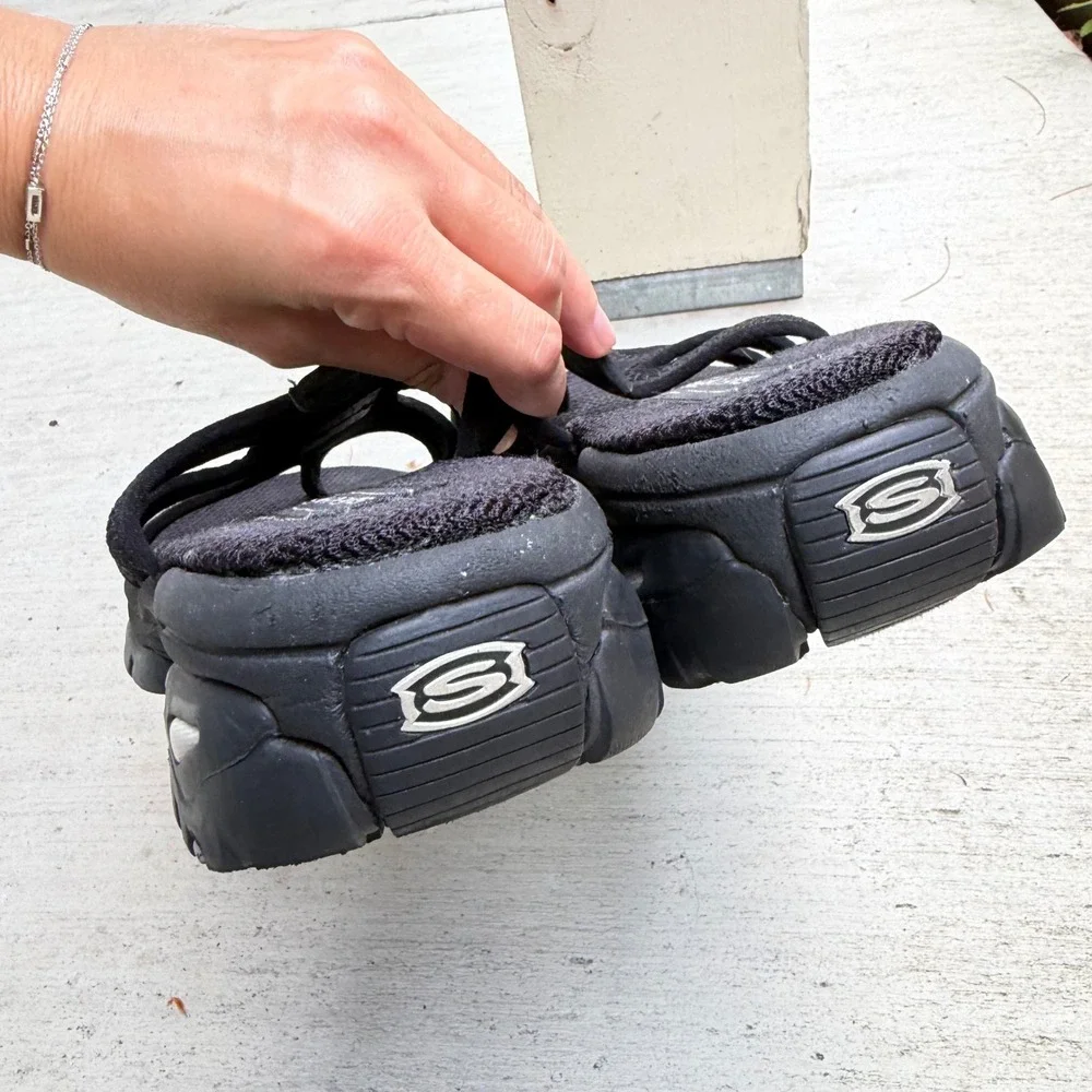 Vintage Y2K Skechers  Jammers Black Platform Sandals Chunky Thong Slides Women 7